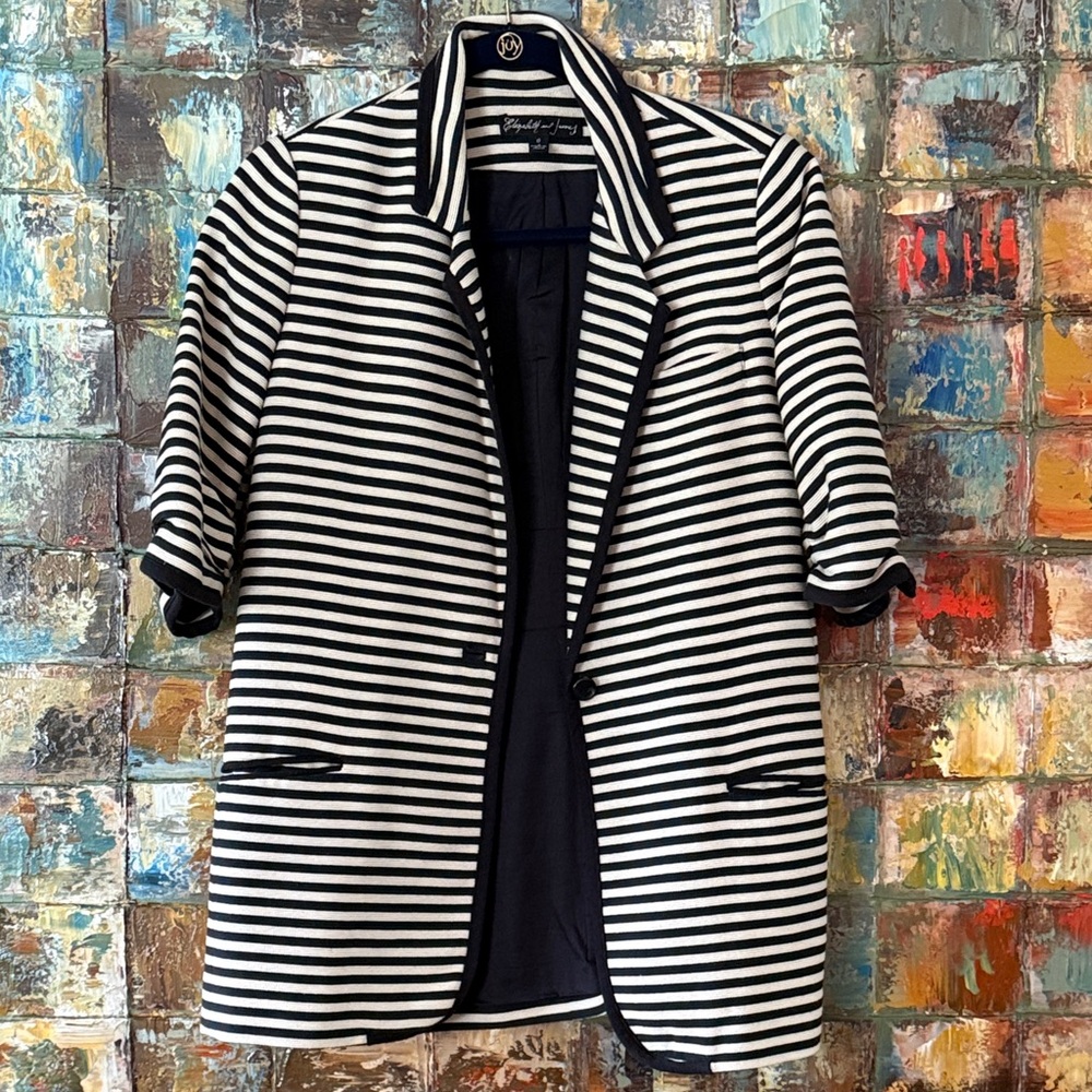 Black and Tan Striped Short-Sleeve Blazer